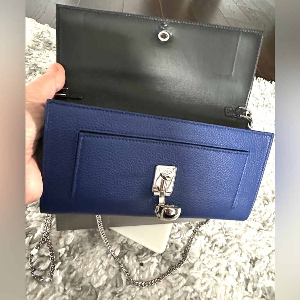 Alexander McQueen Skull Wallet on Chain Blue Leather Silver Hardware NWT - Picture 9 of 16